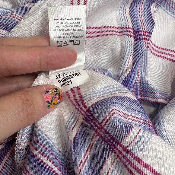 Catherines Plus Size 4X Top Plaid Button Up Roll Tab Sleeve Classic Soft Preppy - Picture 12 of 13